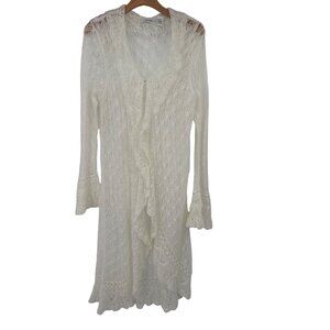 Laura Ashley Womens ivory Knit Cardigan Sweater duster beaded Y2K size medium